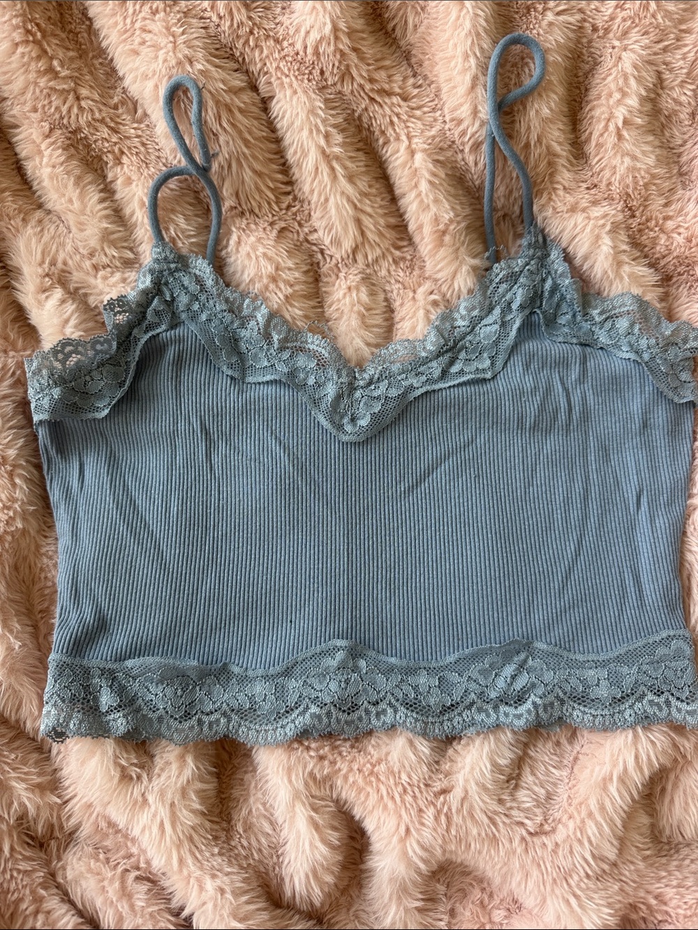 SHEIN Lace Trim Ribbed Camisole in Dusty Blue